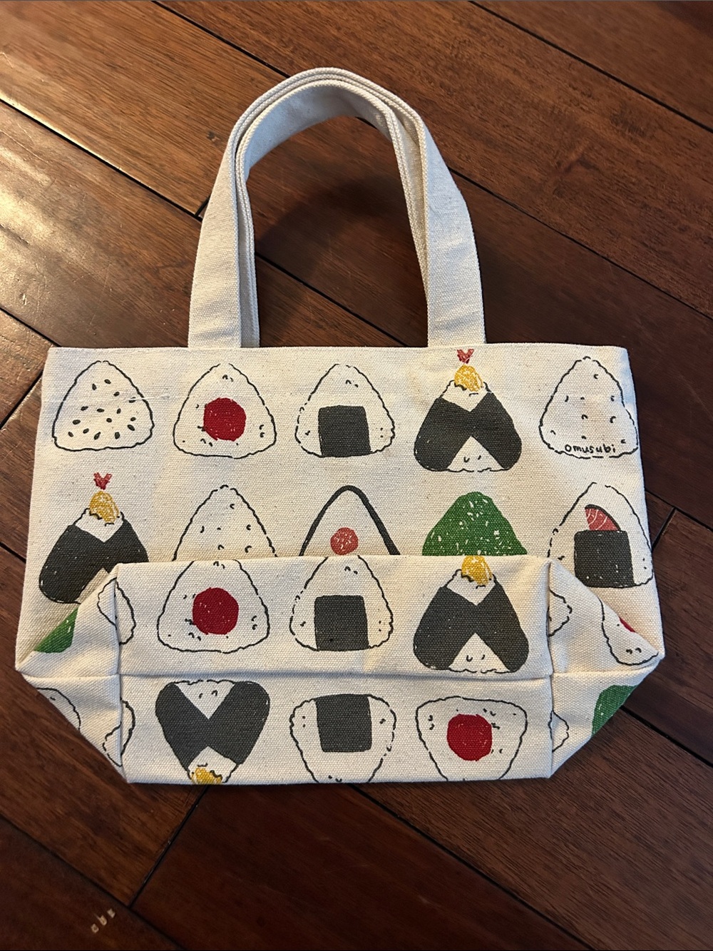 Onigiri Pattern Canvas Tote Bag in Cream - Picture 2 of 4